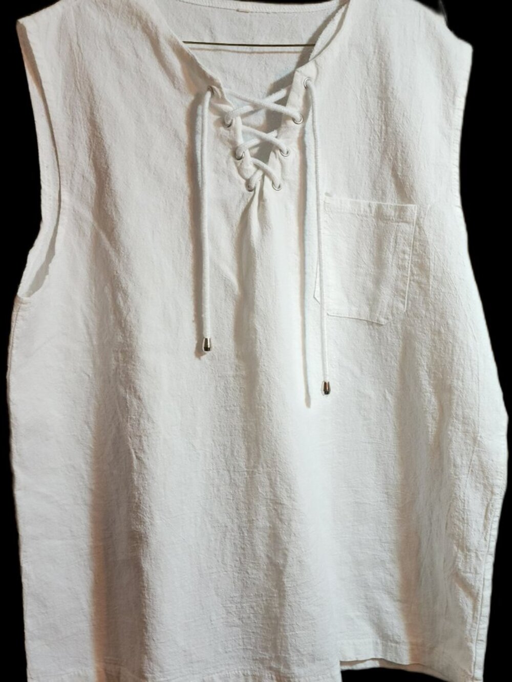 Women's White Cotton-Linen Lace-Up Sleeveless Top / Renaissance Festival Blouse